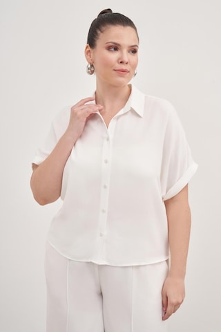 Myline Kısa Kollu Oversize Gömlek-1791 Beyaz