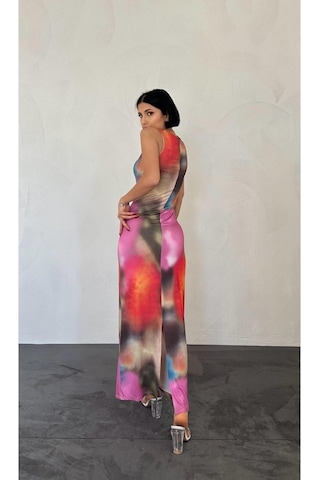 Hazego Renkli Batik Desenli Elbise L