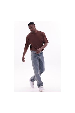 Freemen Erkek Baggy Bol Kesim Kot Pantolon Yıkamalı Mavi