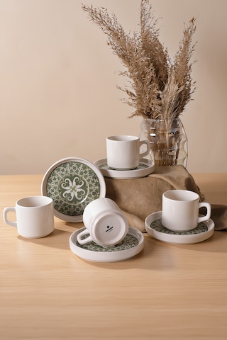 Keramika Timeless Green Stackable Çay Takımı 8 Parça 4 Kişilik 21975 Krem