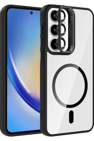 Zore Galaxy Uyumlu A55 Kılıf Standlı Ve Kamera Lens Hediyeli M-safe Şarj Özellikli Ogaa Etro Kapak - Siyah
