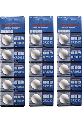 Mettzchrom 15 Adet 3 Volt Cr2032 Lityum Düğme Para Pil Dl2032 Bio