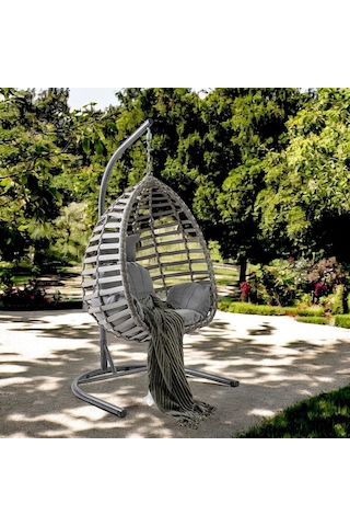 Capri Swing Gümbet Tekli Rattan Bahçe Balkon Salıncağı Gri Çok Renkli