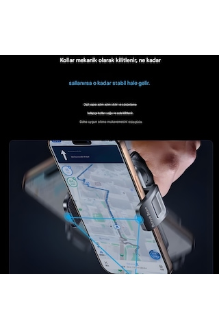 Cepini At-04 Araç Telefon Tutucu Güçlü Vantuzlu, 180 Katlanabilir Kol, 360 Dönebilir Braket Siyah