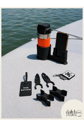 Sup Paddle Board 5'li Aksesuar Seti- Kürek Sabitleme + Organizer + Telefon & İçecek Tutucu + Charm Anahtarlık + Kişiye Özel İsimlik Siyah