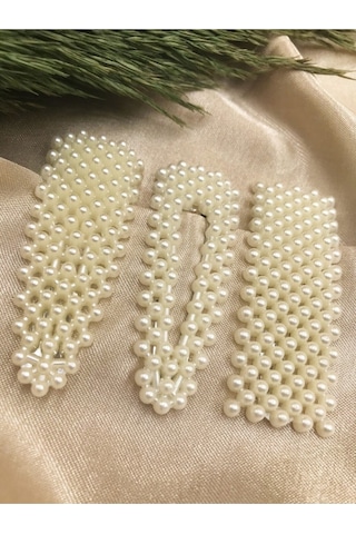 Çelikonline Kadın Toka Üçlü Çıtçıt Inci Toka Beyaz