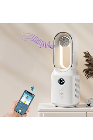 Hepu Hp-f29 Sessiz Pervanesiz 360 Döner Usb Şarjlı Masaüstü Fan Bluetooth Hoparlörlü, Gece Lambalı, 3'ü 1 Arada Akıllı Tasarım