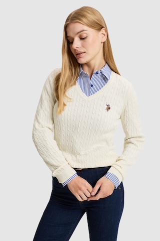 U.S. Polo Assn. Kadın Krem Melanj V Yaka Basic Kazak 50327575-vr159
