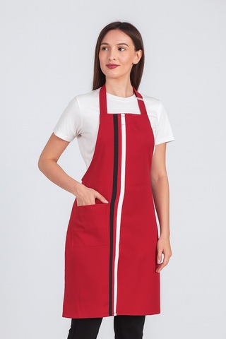 Kadın Boyundan Asmalı Çizgili Barista Şef Mutfak Önlüğü 60x85 Cm Kırmızı