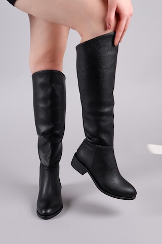 Shayla Önü Yüksek Düz Çizme Siyah-8561 Siyah