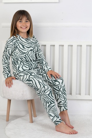 Kaplan Desenli Kız Çocuk Pijama Takımı Yeşil