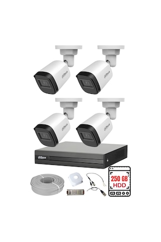 Dahua 4 Kameralı Gece Görüşlü Su Geçirmez Full Hd Güvenlik Kamerası Seti 250gb