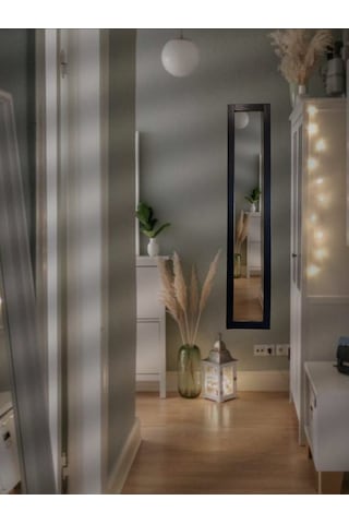 Siyah Ahşap Dekoratif Duvar Hol Ayna 121 X 23 Siyah