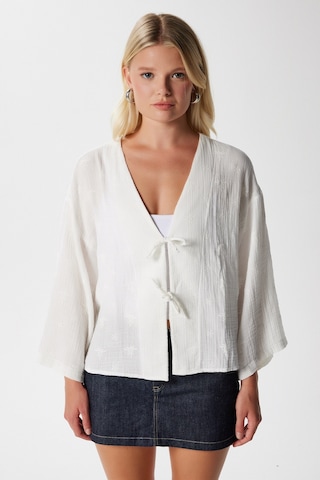 Ritnice Kadin Flora Müslin Kabartma Dokulu Ekru Kimono Ekru