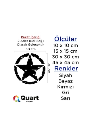 2 Adet Army Star, Askeri Yıldız Off Road Sticker (279882329)
