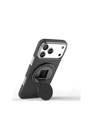 Wiwu Warriors Serisi Aramid Fiber 360 Derece Dönebilen Magnetik Ring Stand Telefon Tutucu Siyah Siyah