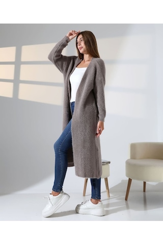 Redmina Fashion Yumuşak Dokulu Uzun Hırka VIZON
