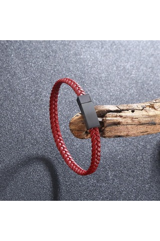Kadınlar Erkekler İçin Basit Paslanmaz Çelik Bileklik Hakiki Örgü Deri Bilezikler Özel Doğum Günü Partisi Çift Takısı Hediye Kırmızı