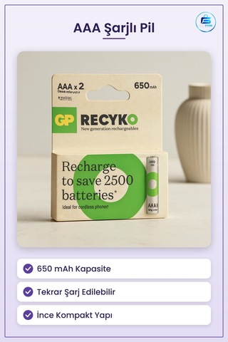 Pil Aaa Şarjlı 650 Mah İnce Yeniden Kullanılabilir Kumanda Fare K
