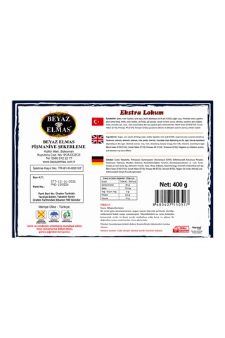 Beyaz Elmas Beyas Elmas Kare Karışık Lokum 400 Gr - %100 Doğal Pancar Şekerinden Üretilmiştir - Glikoz İçermez - Türk Lokumu