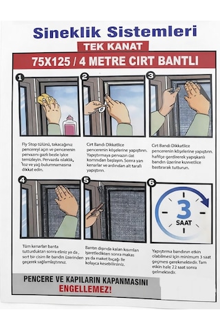 Aksu Tek Kanat Pencere Sineklik 75x125cm 4mt Cırt Bantlı