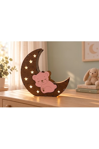 Çocuk Odası Ayıcık Led Gece Lambası Pembe