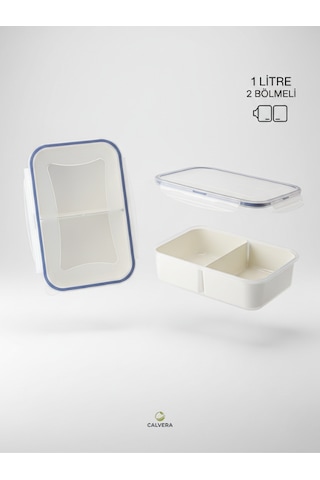 2 Bölmeli Sızdırmaz Lunch Box Saklama Kabı - 1 Litre Beslenme Kutusu Şeffaf