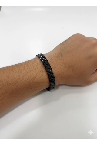 Siyah Çelik Erkek Çelik Bileklik Boy 21.5 Cm / En 0.8 Mm - Ebl0076 Çok Renkli