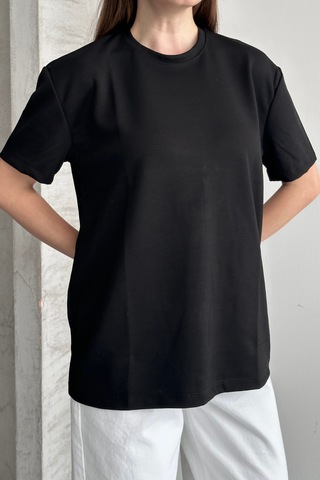 Balenbi Kadın Modal Bisiklet Yaka Basic Yarım Kollu T-shirt 1211 Siyah