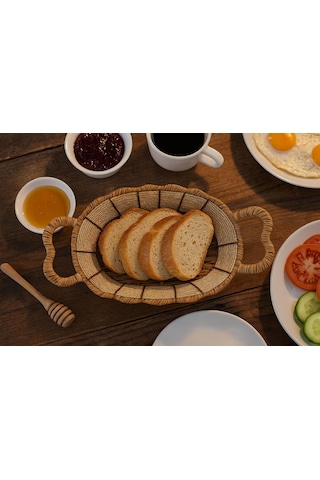 Oval Hasır Ekmek Sepeti-27cm X18 Cm X 7 Cm Beyaz - Kahverengi