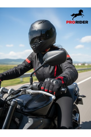 Yüksek Korumalı Kadın Motosiklet Eldiveni Kırmızı Avuç İçi Slider Korumalı