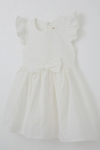 Breeze Kız Çocuk Elbise Çiçek Nakışlı Fiyonk Aksesuarlı 2-6 Yaş, Ekru Ekru