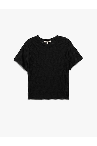 Koton Bürümcük Kumaş Dokulu Slim Fit Kısa Kollu Bisiklet Yaka Tişört Siyah 6wak50031ek SIYAH