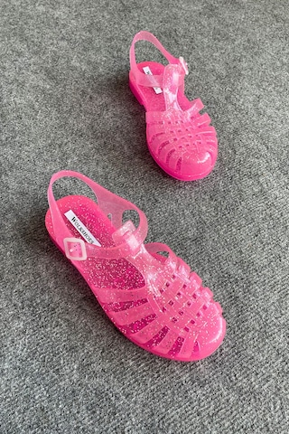 Ruby Simli Pembe Kemer Detay Kadın Sandalet Simli Pembe