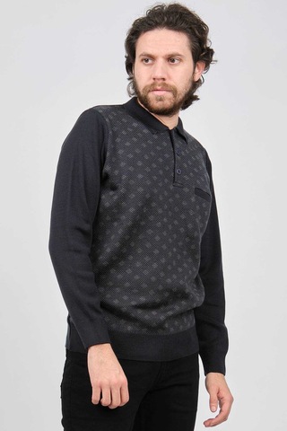 Çizgi Triko Erkek Cep Detaylı Polo Yaka Desenli Kazak 42544226 Lacivert Lacivert