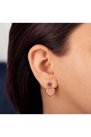 Aya Diamond Gümüş Rose Kalp Çivili Kadın Küpe Rose