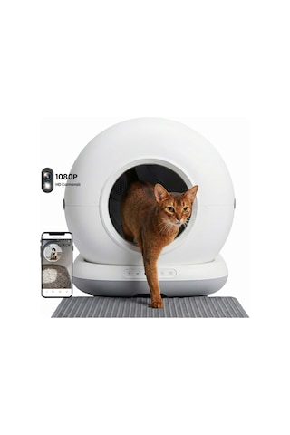 Haustier Cb002 Gri Kameralı Akıllı Otomatik Kedi Tuvaleti, App İle Uzaktan Kontrol, 72lt Hazne, 7lt Çöp Haznesi