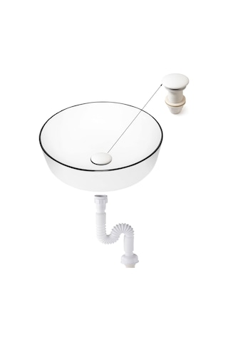 Fause Pop-up Basmalı Beyaz Seramik Başlıklı Lavabo Sifonu Ksf103-w Mat Siyah