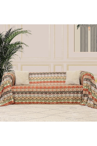 Softmicro Etnik Desenli Boho Doğal Renk Koltuk Örtüsü Natural 180 x 220 CM