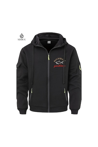 Erkek Sonbahar Ve Kış Fermuarlı Kapüşonlu Sweatshirt Lacivert