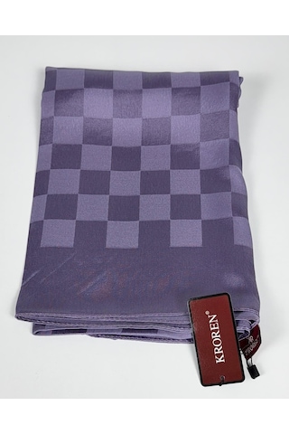 Kroren Krep Jakarlı Dama Desen Şal - 70 X 190 Leylak
