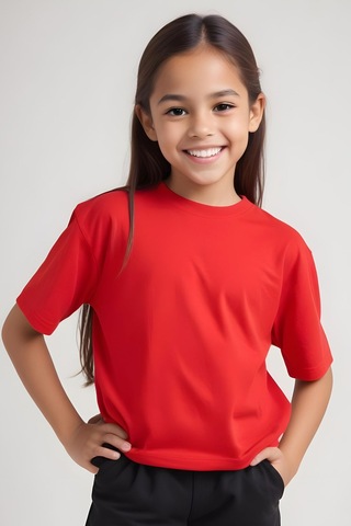 Fyk Kids Kız Çocuk Yuvarlak Yaka Penye T-shirt Kırmızı