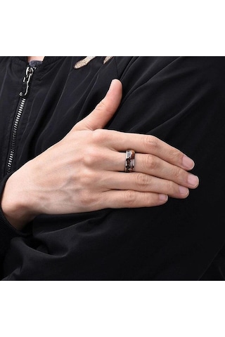 Siyah 8 Mm Erkekler Moda Yüzük Paslanmaz Çelik Ahşap Kakma Ok Yüzükler Düğün Band Yıldönümü Doğum Günü Hediyesi Takı