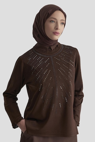 Armine Trend Taş Baskılı Triko Tunik Kahverengi 25ytd4126 Kahverengi