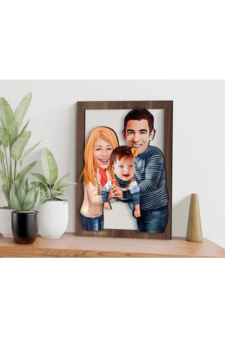 Bk Gift Kişiye Özel Aile Karikatürlü 3d Ahşap Tablo-2, Aileye Hediye, Babaya Hediye, Anneye Hediye Ko: Bitmeyen138365 Bk Gift