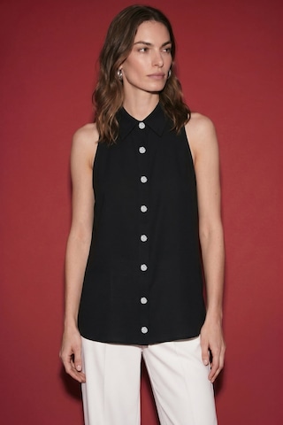 Sateen Halter Yaka Gömlek - Siyah-137481