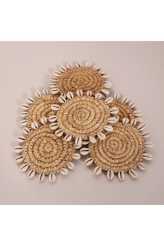 Shell Rafya Dekor Bardak Altlığı 6'lı Set 13cm Diğer