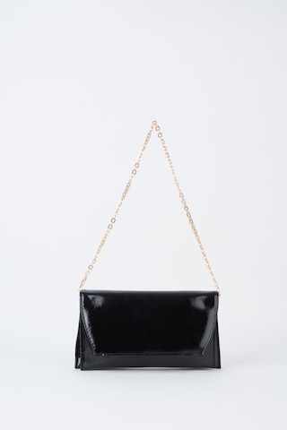 Vivaq Kadın Siyah Rugan Zarf Tasarım 2 Bölmeli Mini Zincir Askılı Çıt Çıt Kapama Clutch Ve El Çantası