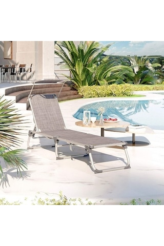 Songmics Gcb19tg Ayarlanabilir Ve Katlanabilir Gölgelikli Şezlong, 55x193x31 Cm, Gri Kırçıllı,