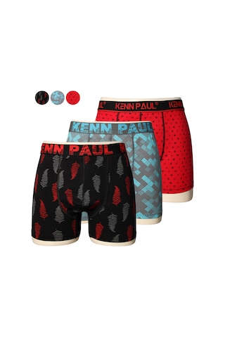 Kennpaul 3'lü Boxer 3xl 6xl Büyük Beden Desenli, Yumuşak Pamuk Siyah - Mavi